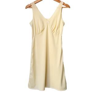 VTG Opalaire Slip Dress Lingerie Union Pale Butter Yellow Lace Trim Nylon USA 34